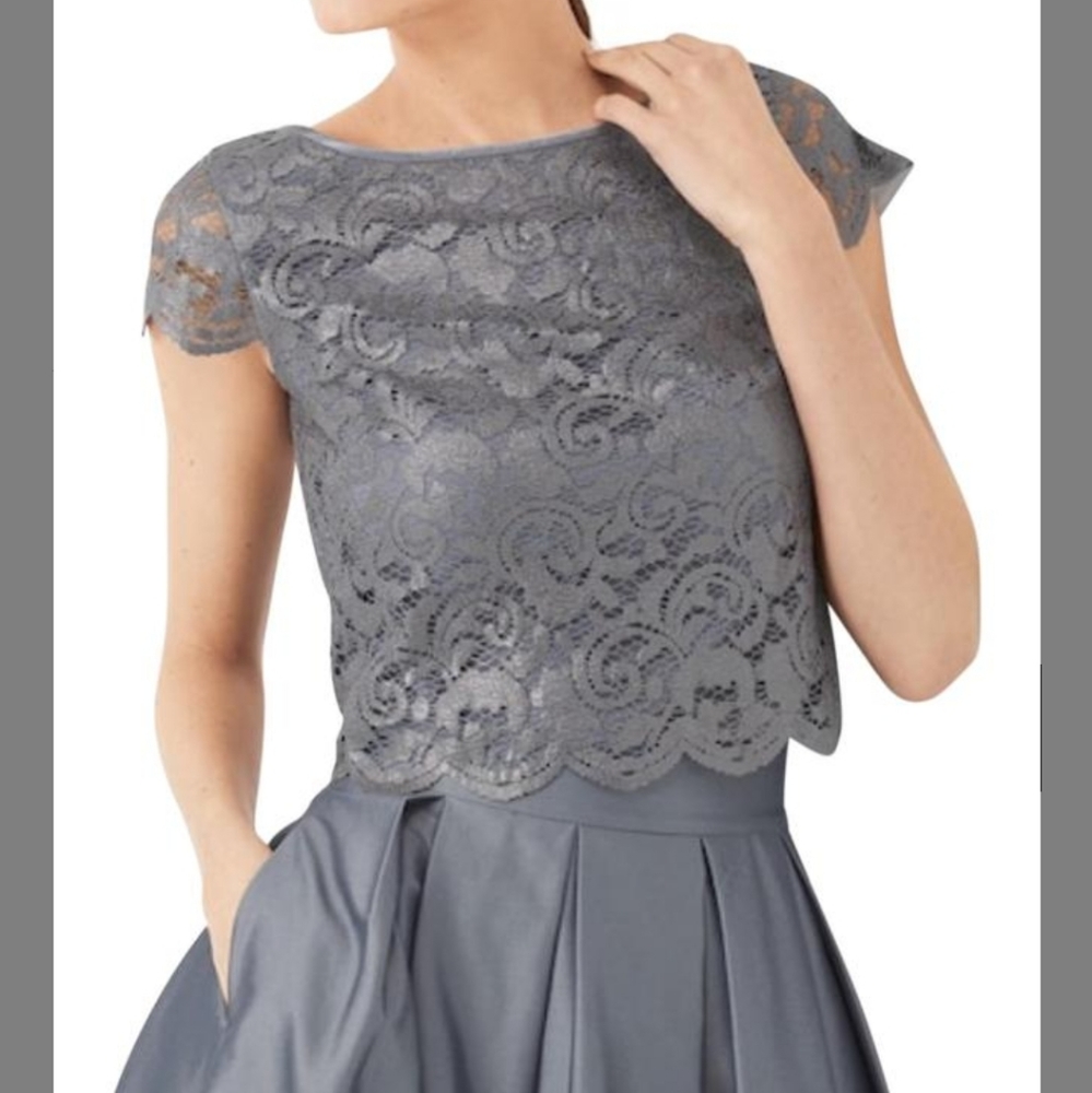 White House Black Market Grey Lace Crop Bodice Top